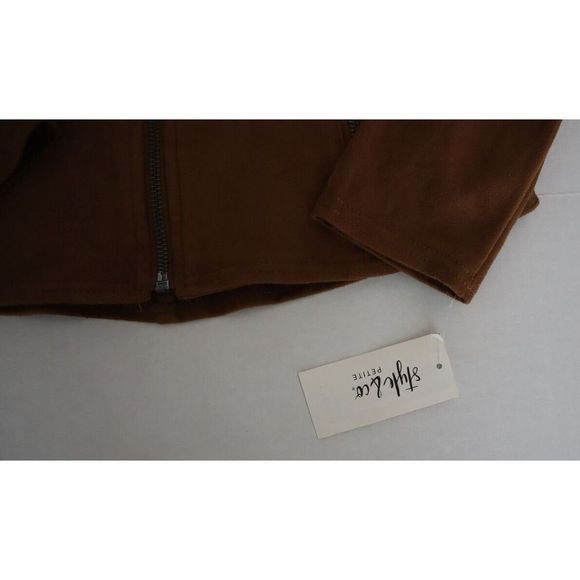 Style & Co. 61884P Women's Sz Petite M Saddle Brown Faux Suede Moto Jacket $80 - Picture 5 of 6